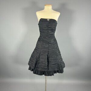 Jessica McClintock 80s Strapless Mini Party Dress, Formal Taffeta Goth Glam XS